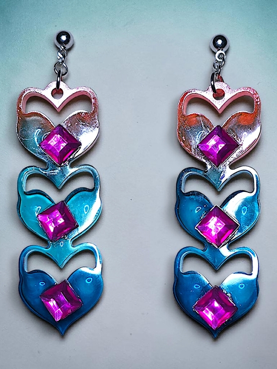 Hand Crafted Jewelry - Teal & Peach Gradient Resin Tiered Dangle Earrings